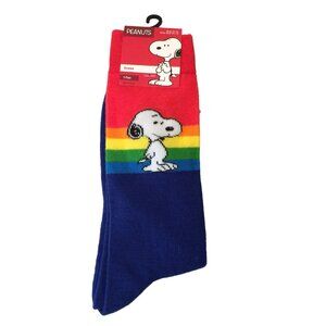 Peanuts Snoopy Rainbow Striped Men's Crew Socks Size 10-13